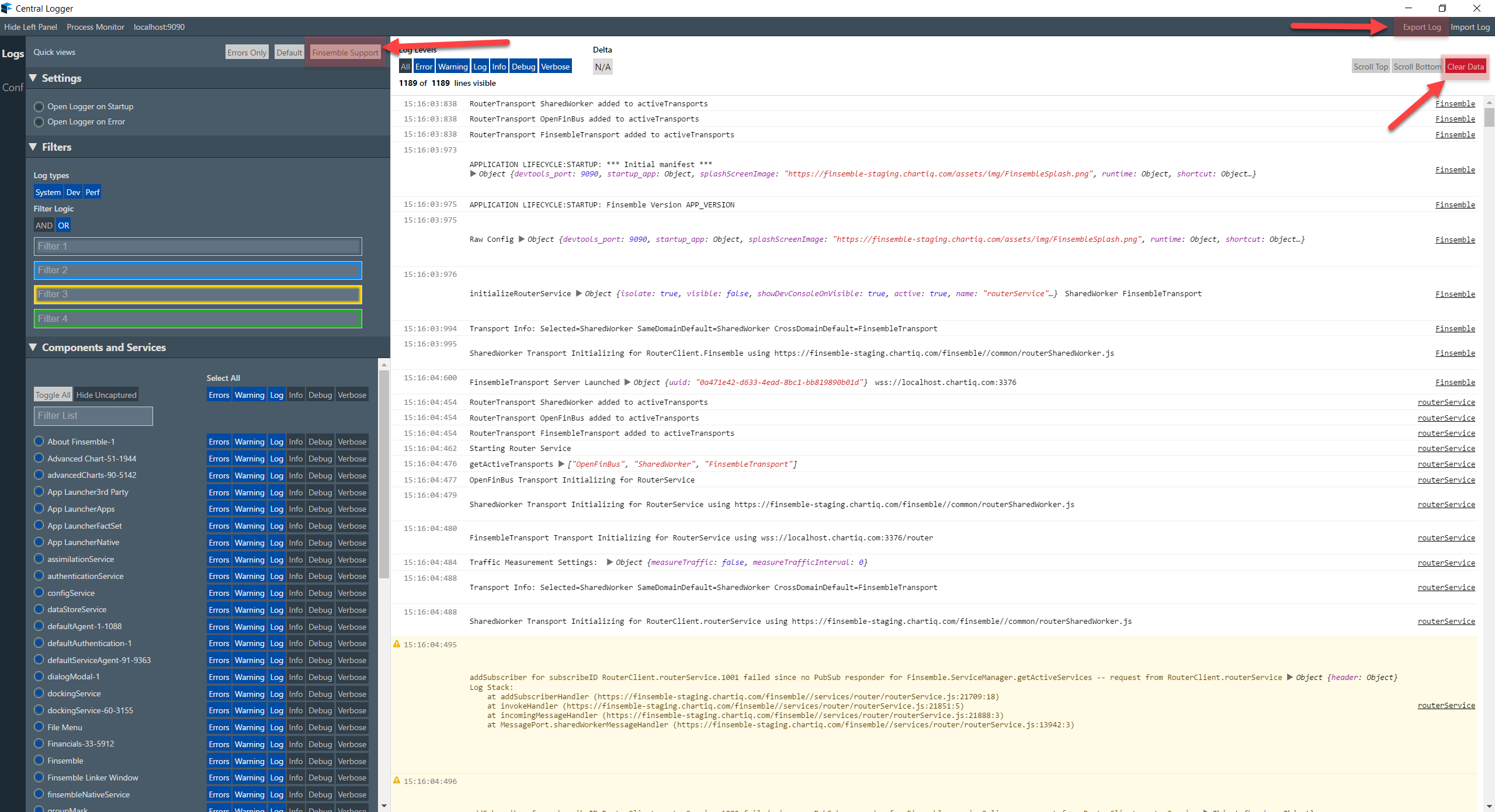 Logging settings for support