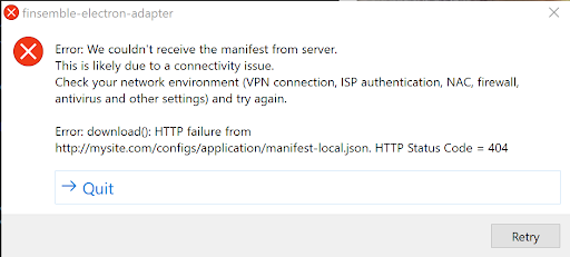 The error message that likely indicates a wrong or missing link