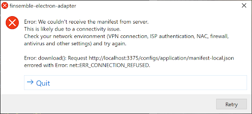 The error message about the unreachable manifest.