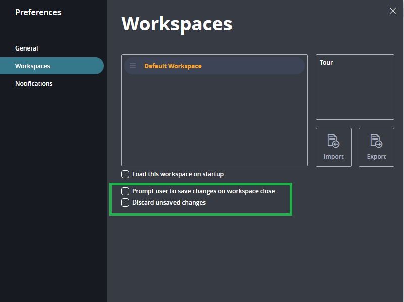 The Workspaces panel