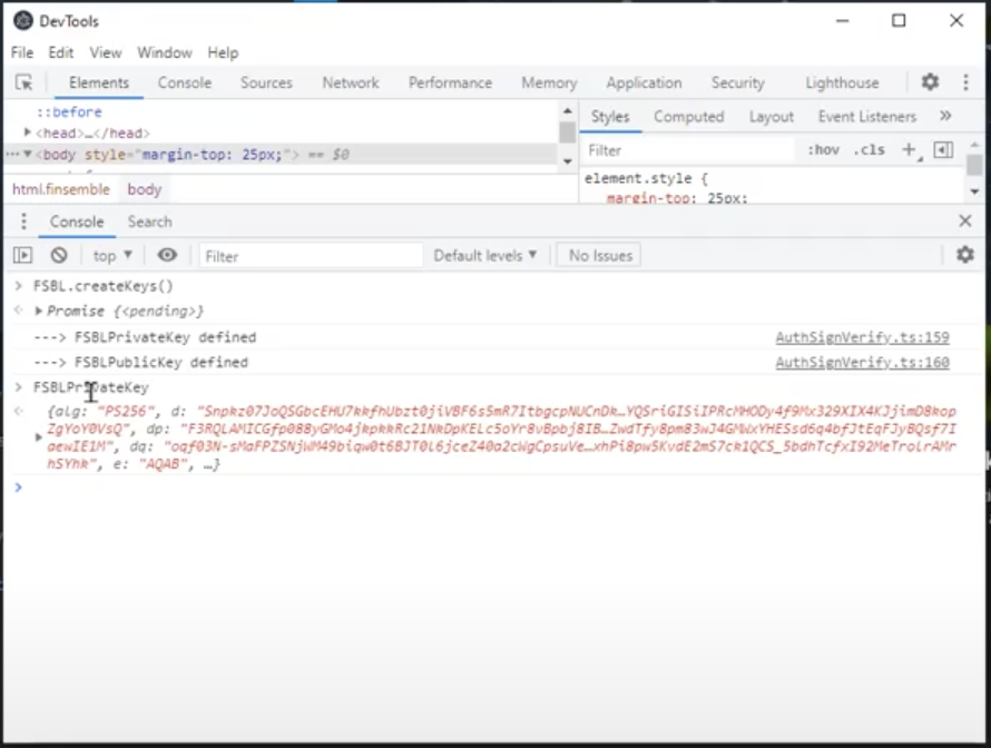 Generating key pairs in developer console