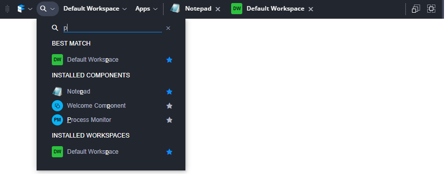 Search component on the toolbar